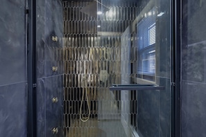 Combined shower/tub, hair dryer, towels, toilet paper