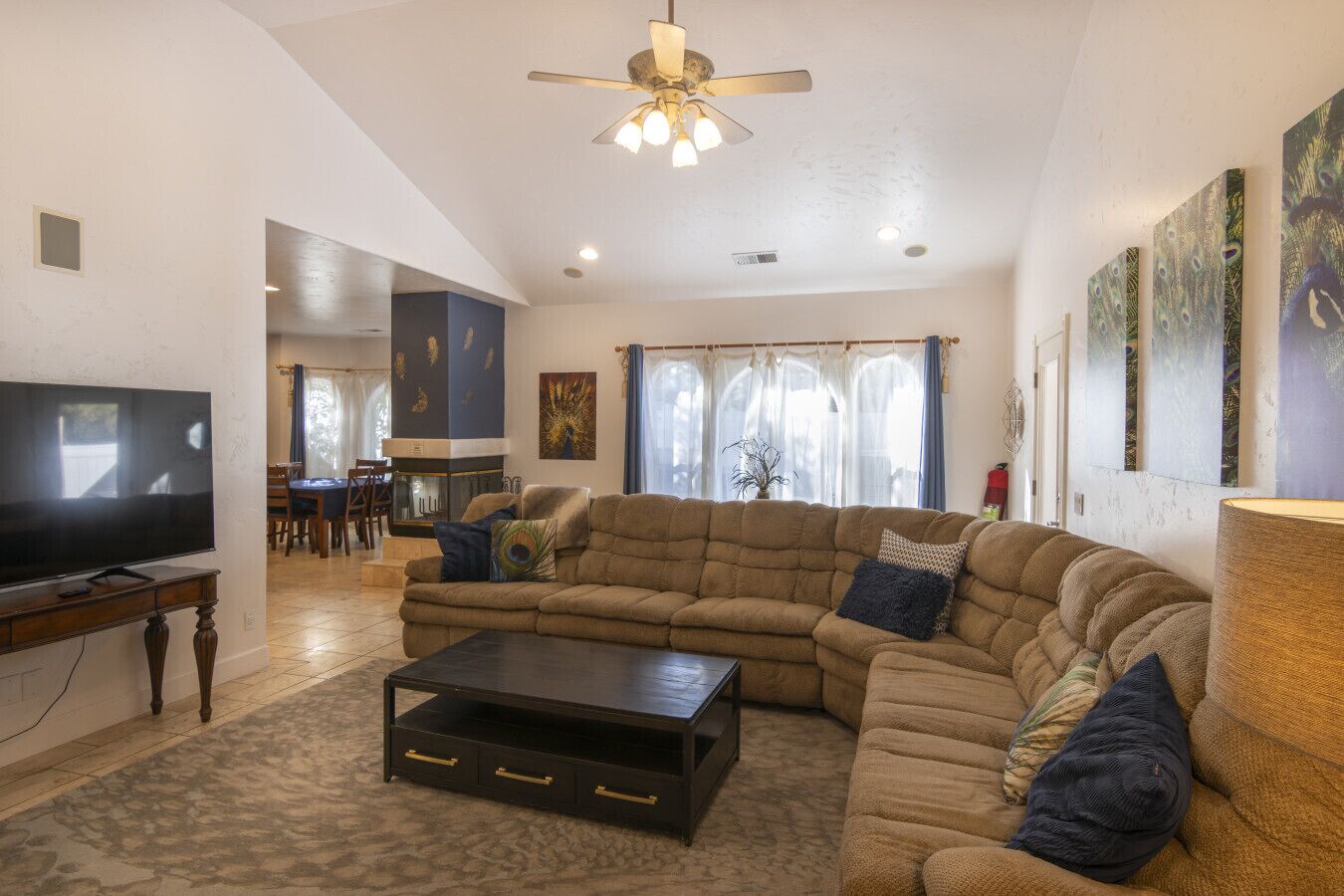 TV, fireplace, foosball, offices