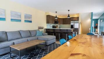 Smart TV, fireplace, video games, DVD player