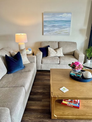 TV connectée, cheminée, lecteur de DVD, livres