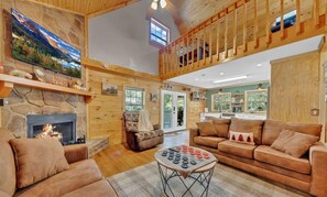Smart TV, fireplace, video games, foosball