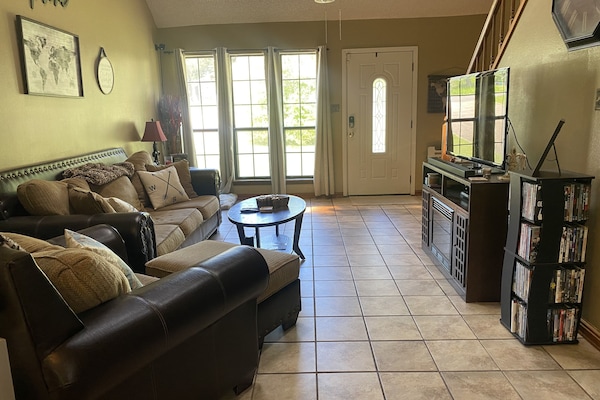 Una Smart TV, una chimenea, un reproductor de DVD, una videoteca