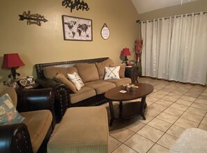 Smart TV, fireplace, DVD player, video library