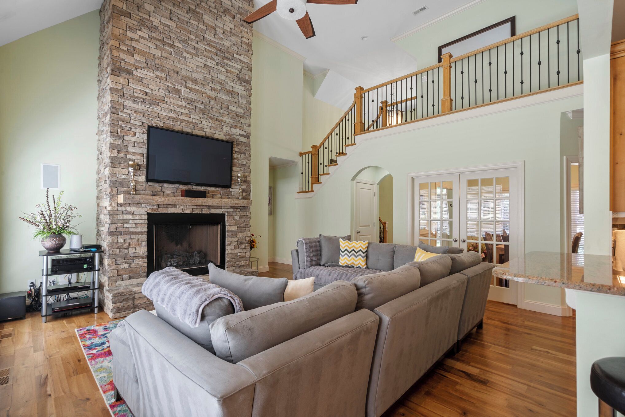 Smart TV, fireplace, video games, DVD player