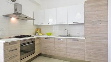 Geladeira, cooktop, lava-louças, talheres/pratos/utensílios de cozinha
