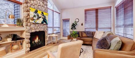 TV, fireplace, offices