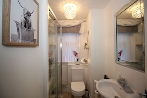 Apartment | Bathroom | Shower, hair dryer, towels - Historic Old Town 2 Bed Ground Floor Apartment (Stirling)