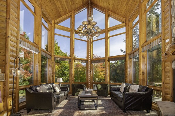 Smart TV, fireplace, video games, DVD player