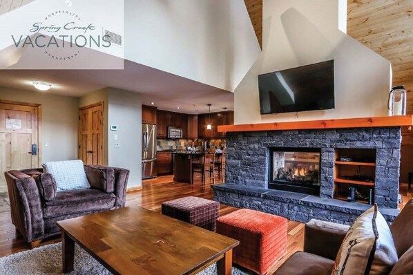TV, fireplace