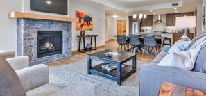 TV, fireplace