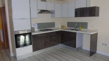 Apartment | Private kitchen | Fridge, microwave, oven, stovetop