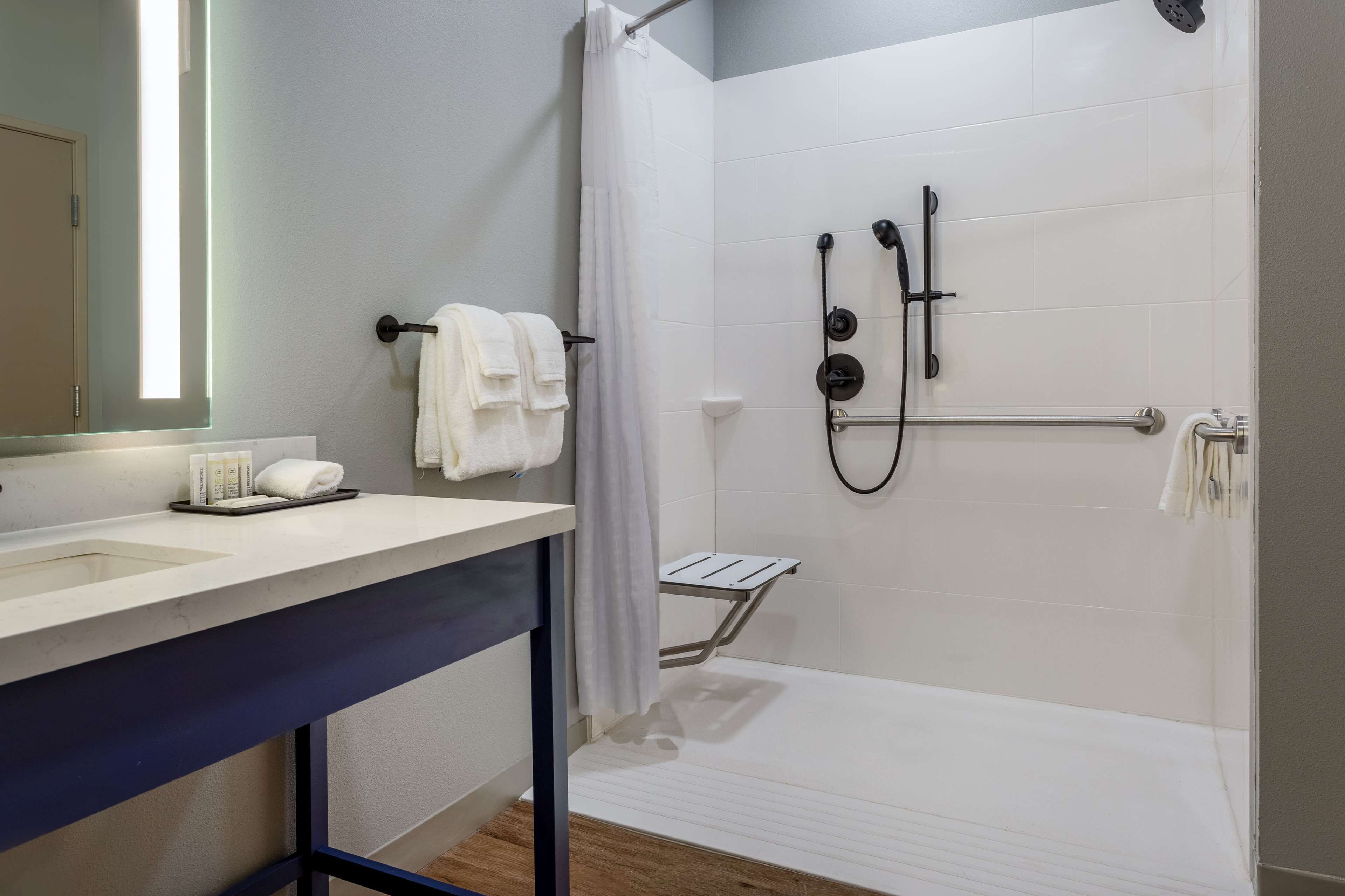 room, 1 king bed, accessible, non smoking (mob,hear,roll-in shower) | bathroom | free toiletries, hair dryer, towels