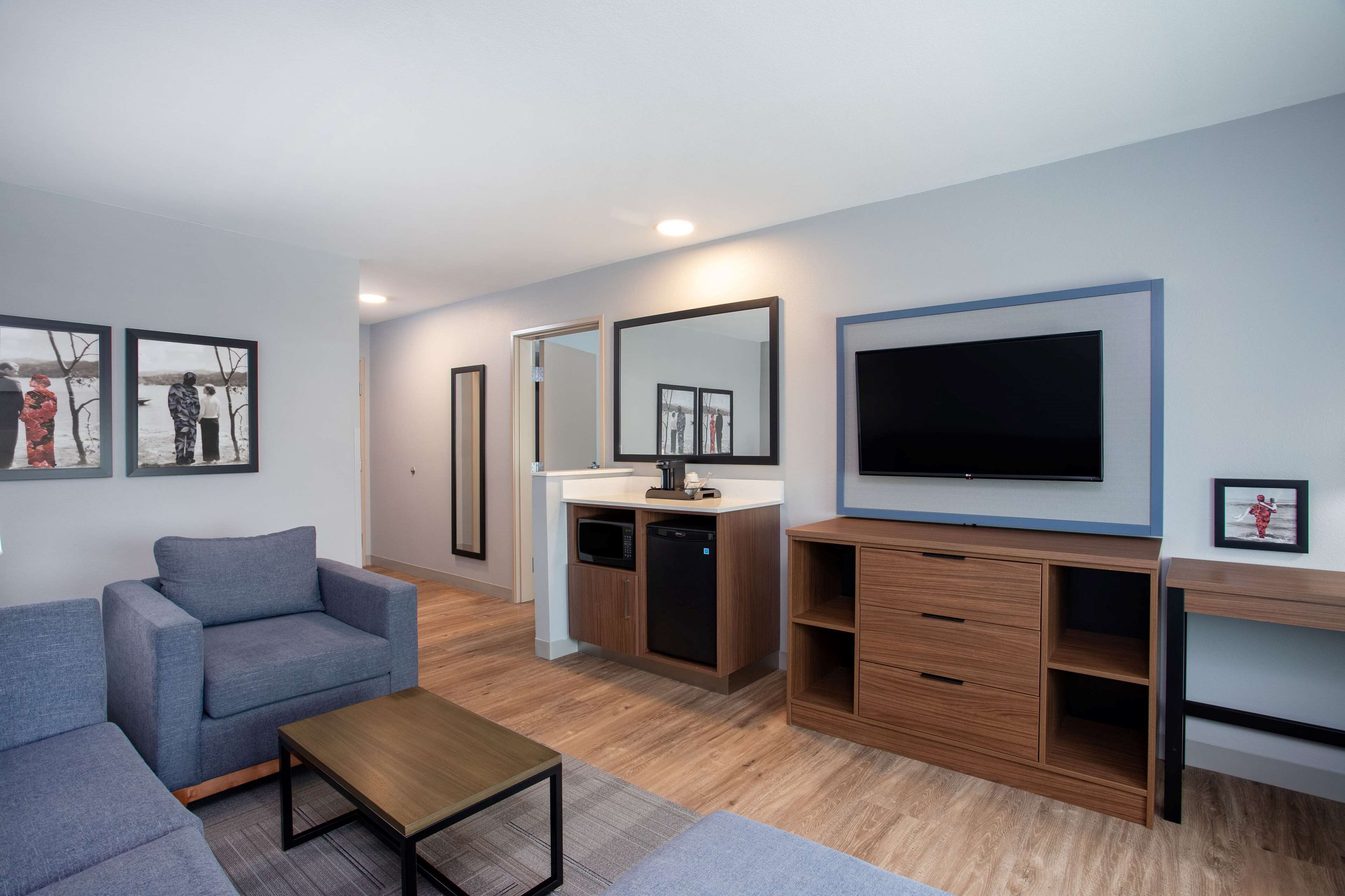 1 bedroom, desk, laptop workspace, iron/ironing board