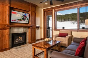 Smart TV, fireplace, video games, DVD player