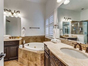Bathtub, hair dryer, shampoo