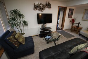 Smart-TV, Kamin, DVD-Player, Bücher