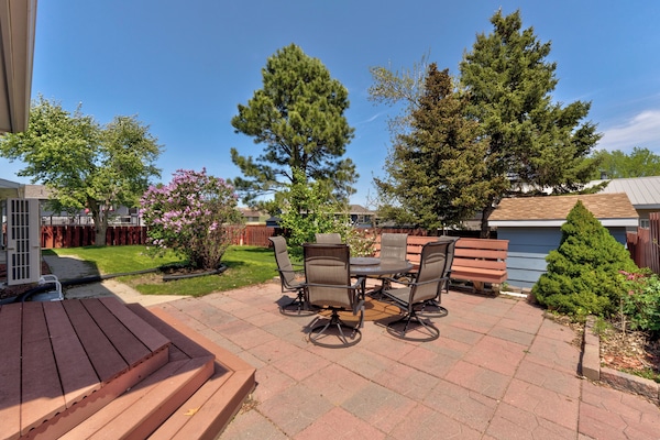 Patio - deck furniture and propane grill for outdoor dining