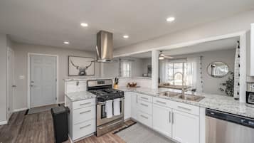 Fridge, microwave, oven, dishwasher