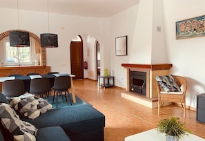 TV, fireplace