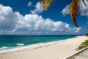 On the beach, sun-loungers, beach towels