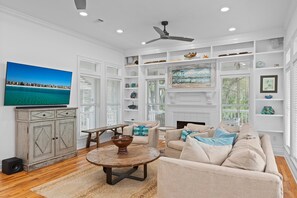 TV, fireplace - Grayton Magnolia - Grayton Beach, Heated Private Pool, Walk to Beach + Red Bar! (Grayton Beach)