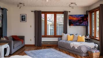 Smart TV, fireplace, video games, books