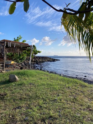 On the beach, sun-loungers, beach towels