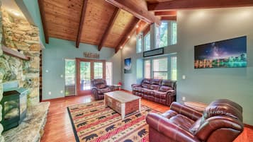 Smart TV, fireplace, video games, DVD player