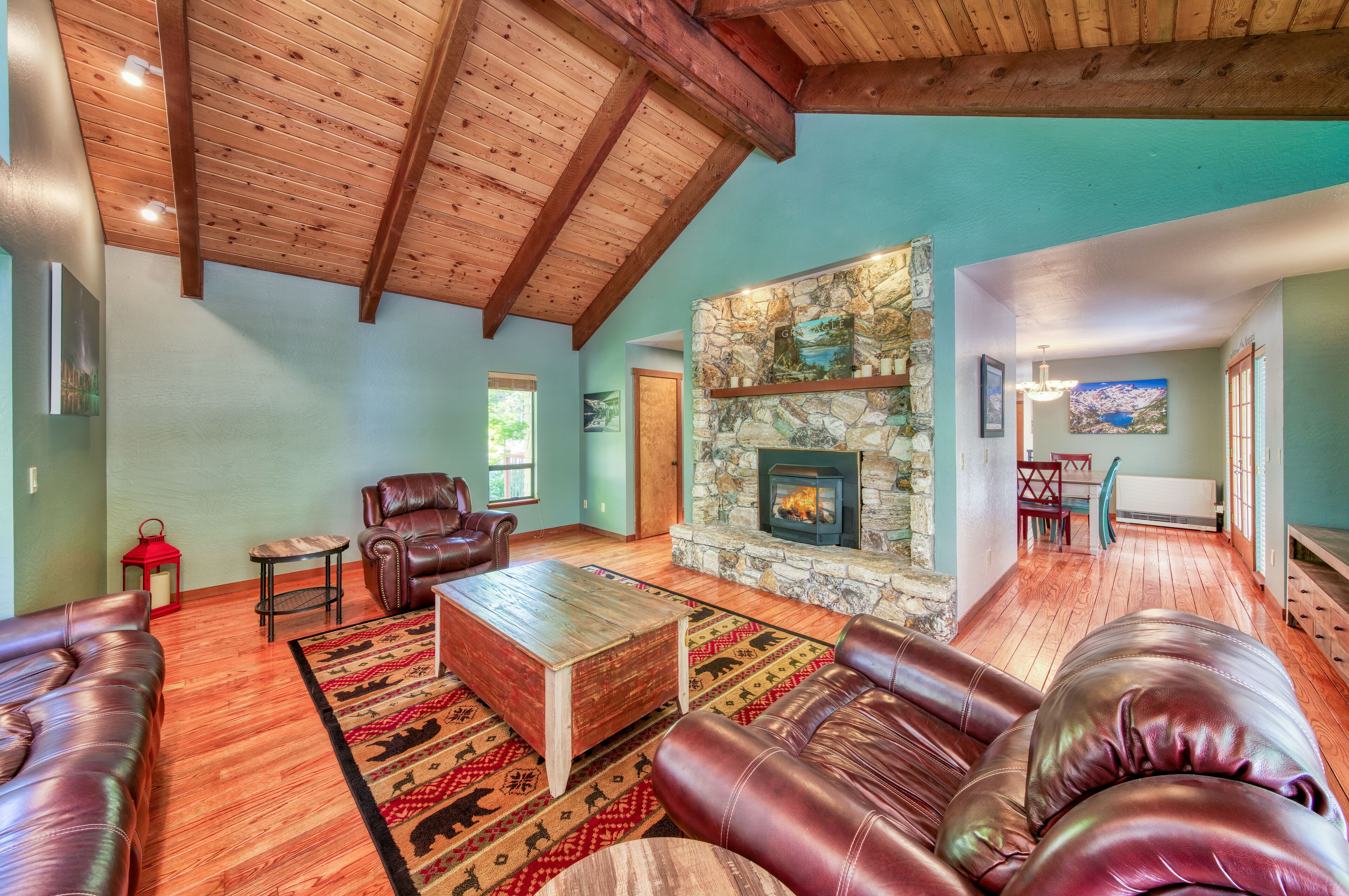 Smart TV, fireplace, video games, DVD player