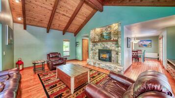 Smart TV, fireplace, video games, DVD player