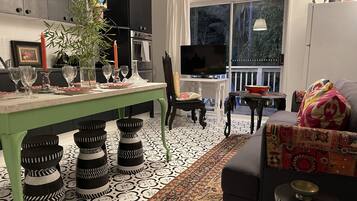 TV, DVD player, books