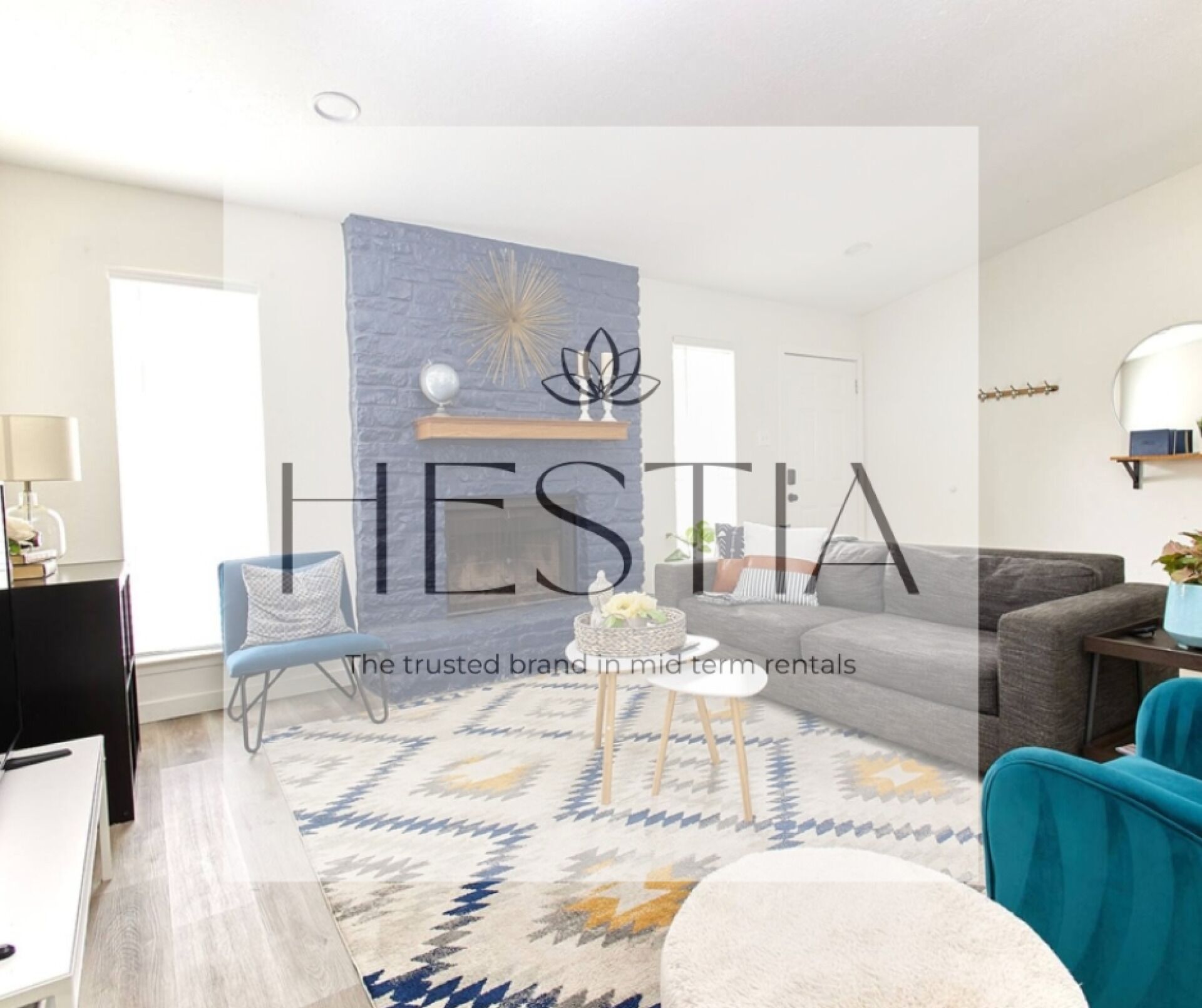 Televisión, chimenea y estéreo 