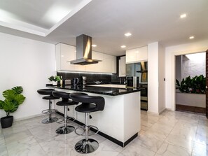 Fridge, microwave, oven, dishwasher