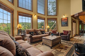 Smart TV, fireplace, foosball, video library