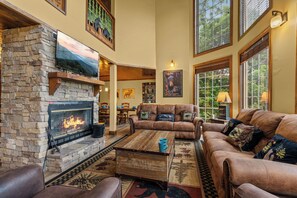 Smart TV, fireplace, foosball, video library