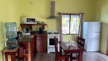 Frigorífico, microondas, horno y placa de cocina