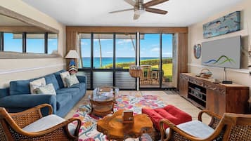 Flat-screen TV, books