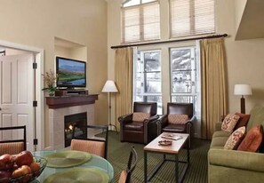 Smart TV, fireplace, foosball