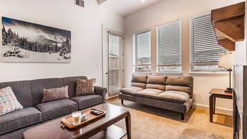 Smart TV, fireplace, foosball