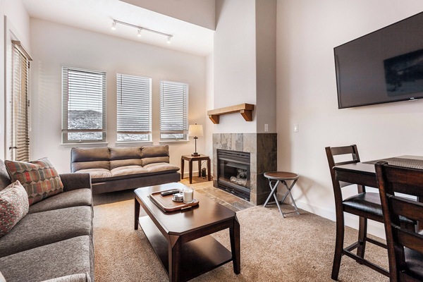 Smart TV, fireplace, foosball