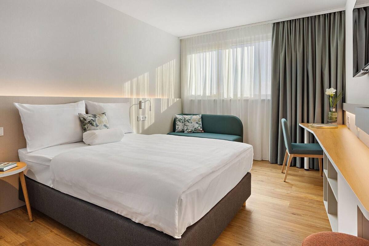 hypo-allergenic bedding, desk, laptop workspace, soundproofing