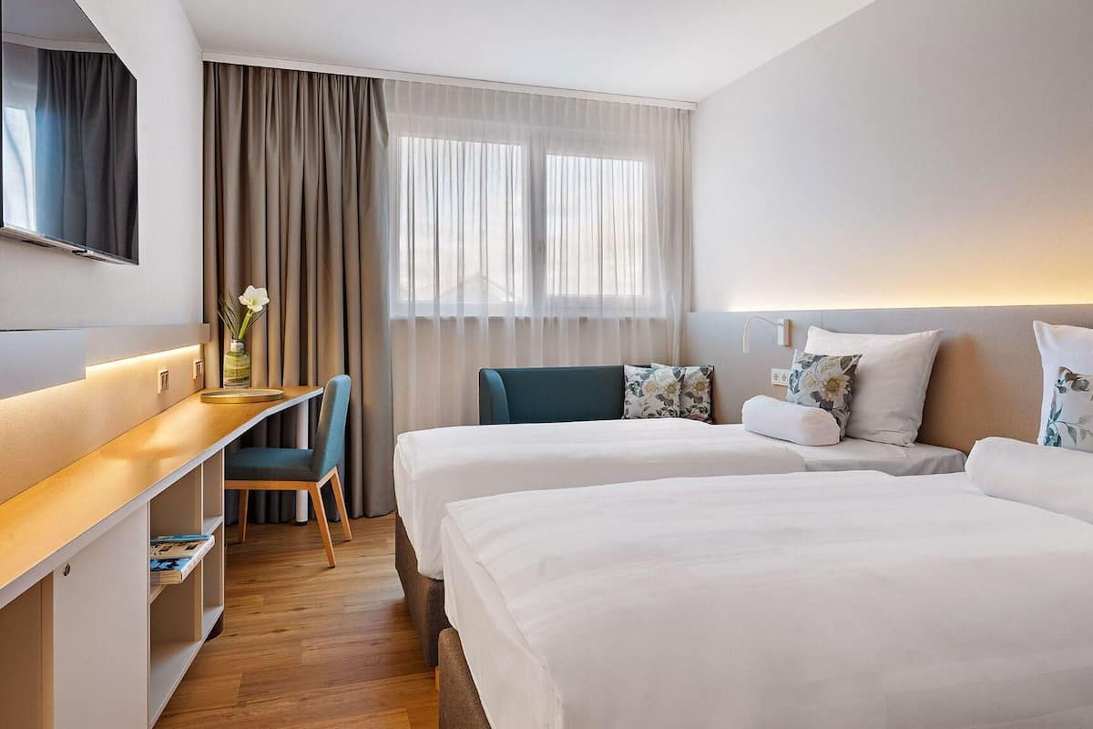 hypo-allergenic bedding, desk, laptop workspace, soundproofing