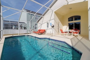 Outdoor pool, sun loungers