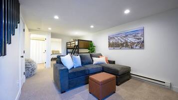 Smart TV, fireplace, foosball, table tennis