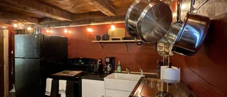 Frigorífico, microondas, horno y placa de cocina