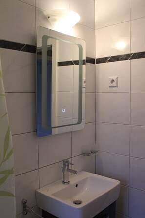 Bathtub, hair dryer, toilet paper