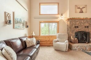 Smart TV, fireplace, DVD player, books