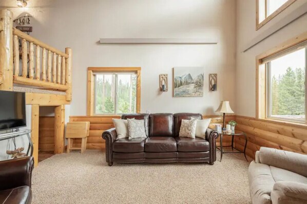 Smart TV, fireplace, DVD player, books