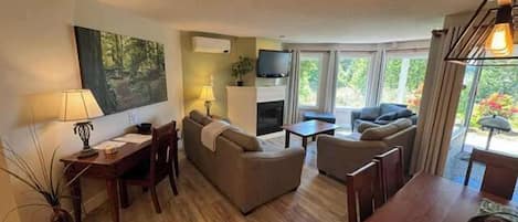 TV, fireplace, offices