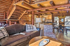 TV, fireplace, books